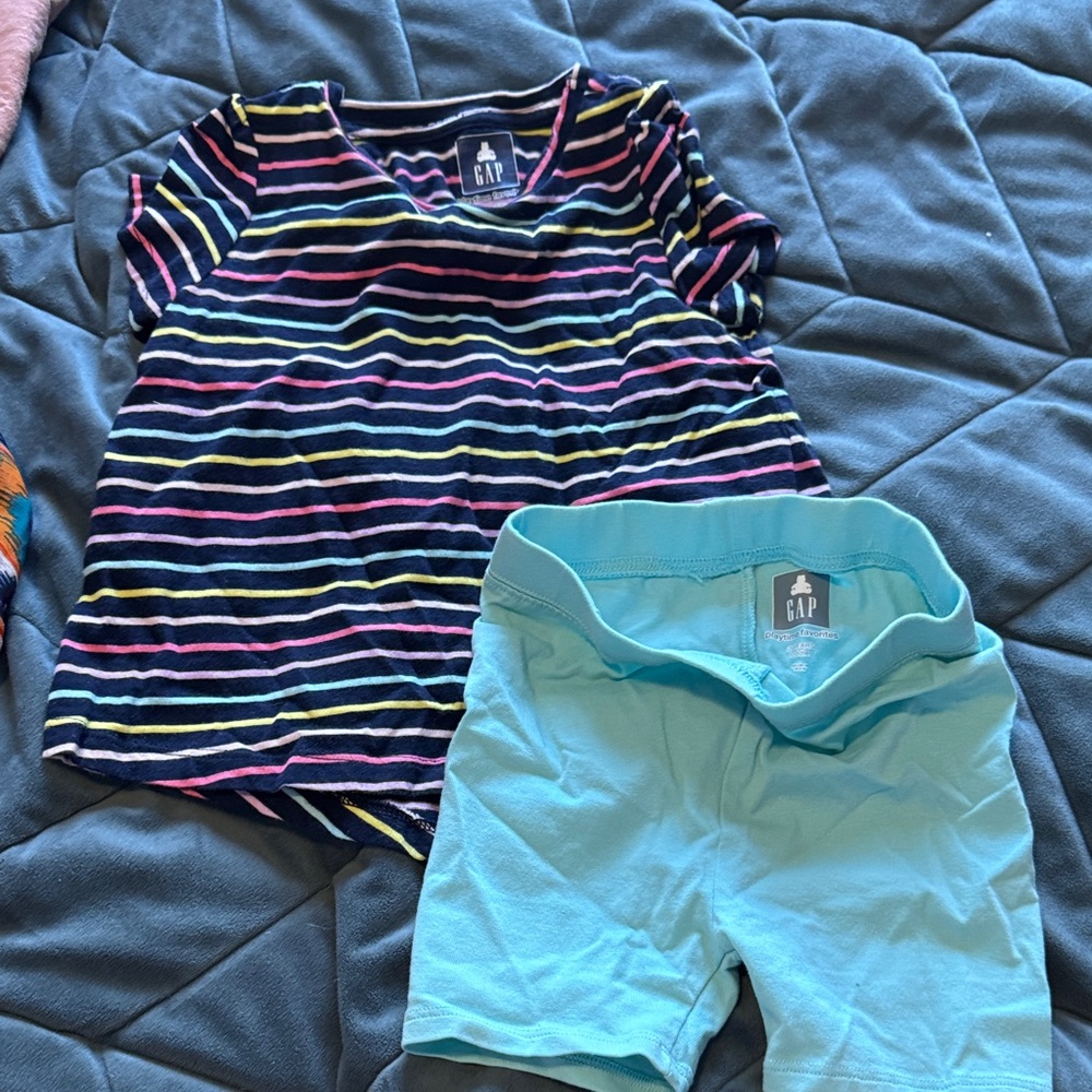 GAP Multicolor Striped Tee and Light Blue Shorts